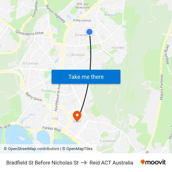 Bradfield St Before Nicholas St to Reid ACT Australia map