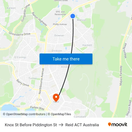 Knox St Before Piddington St to Reid ACT Australia map