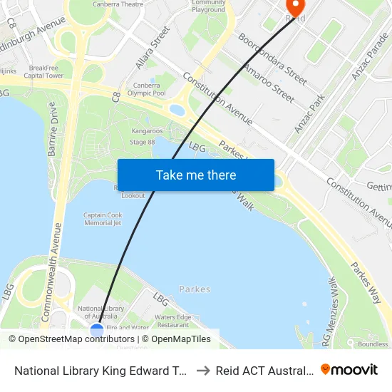National Library King Edward Tce to Reid ACT Australia map
