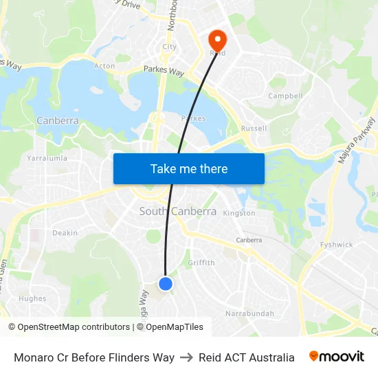 Monaro Cr Before Flinders Way to Reid ACT Australia map