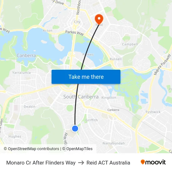 Monaro Cr After Flinders Way to Reid ACT Australia map