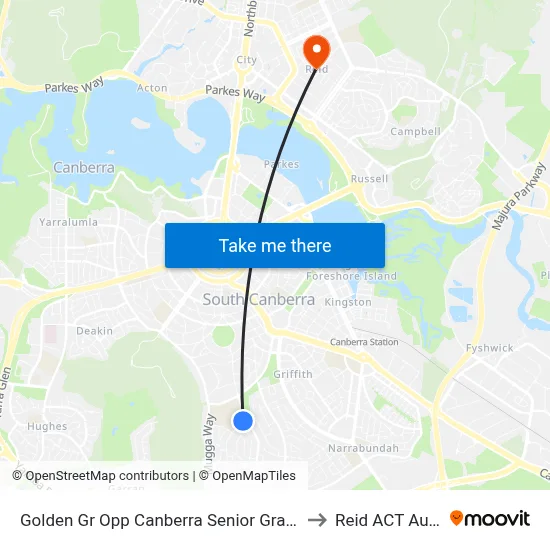 Golden Gr Opp Canberra Senior Grammar School to Reid ACT Australia map