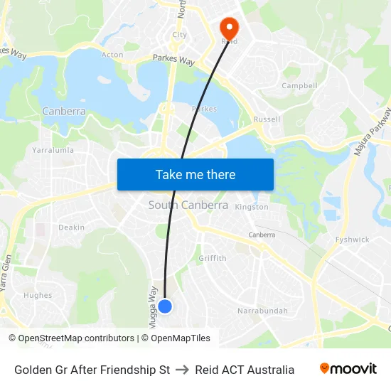 Golden Gr After Friendship St to Reid ACT Australia map
