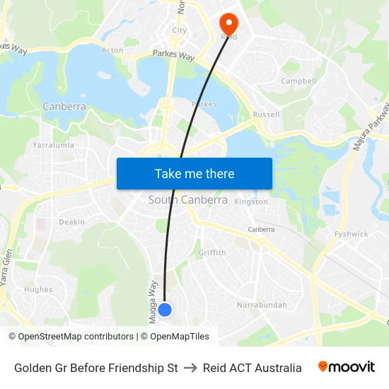 Golden Gr Before Friendship St to Reid ACT Australia map
