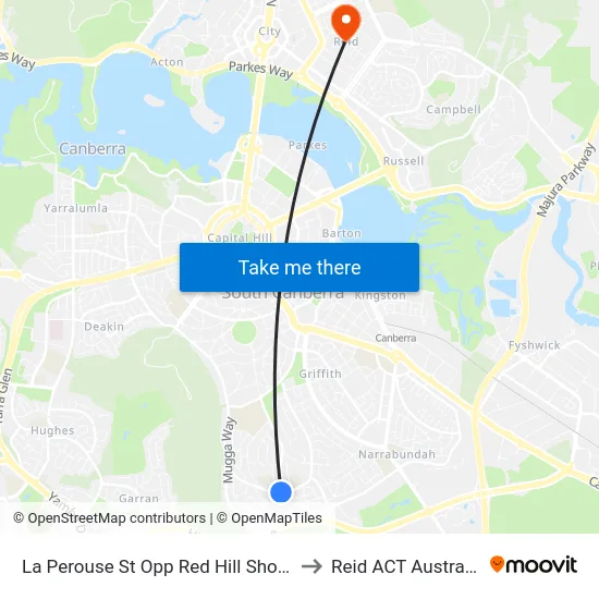La Perouse St Opp Red Hill Shops to Reid ACT Australia map