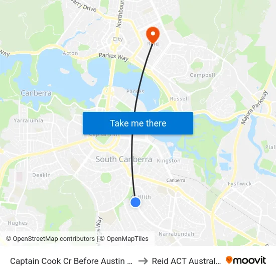 Captain Cook Cr Before Austin St to Reid ACT Australia map
