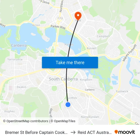 Bremer St Before Captain Cook Cr to Reid ACT Australia map
