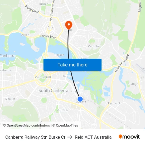 Canberra Railway Stn Burke Cr to Reid ACT Australia map