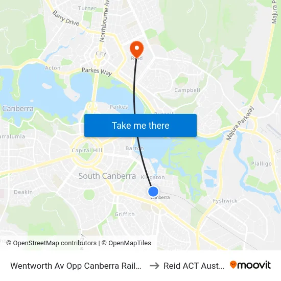 Wentworth Av Opp Canberra Railway Stn to Reid ACT Australia map