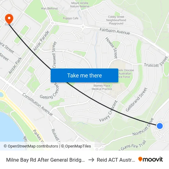 Milne Bay Rd After General Bridges Rd to Reid ACT Australia map