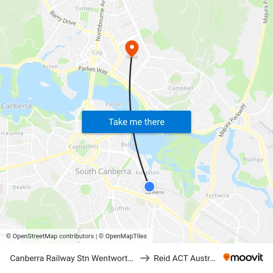Canberra Railway Stn Wentworth Av to Reid ACT Australia map