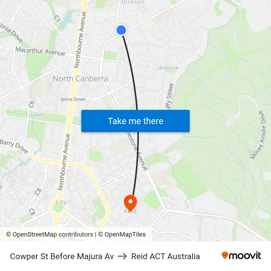 Cowper St Before Majura Av to Reid ACT Australia map