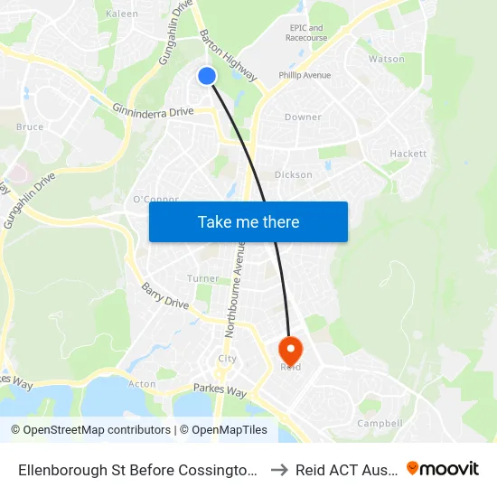 Ellenborough St Before Cossington Smith St to Reid ACT Australia map