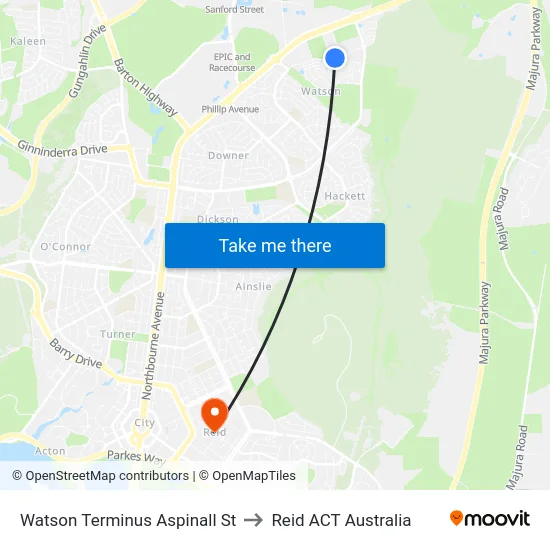 Watson Terminus Aspinall St to Reid ACT Australia map
