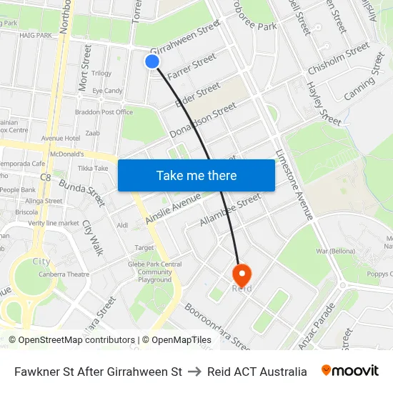 Fawkner St After Girrahween St to Reid ACT Australia map