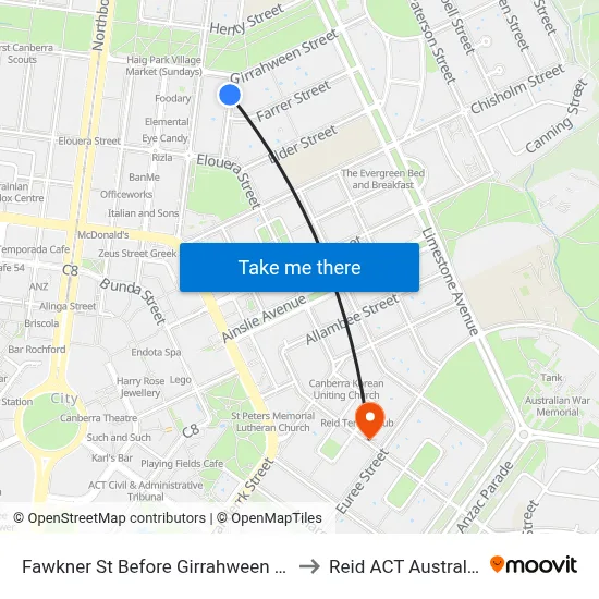 Fawkner St Before Girrahween St to Reid ACT Australia map