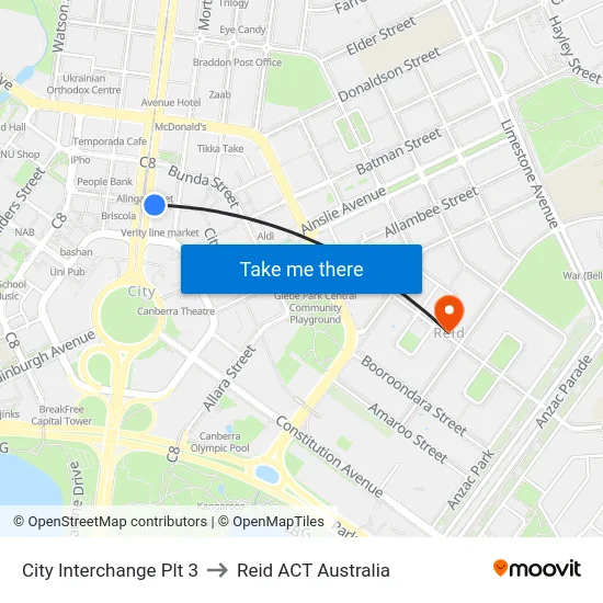 City Interchange Plt 3 to Reid ACT Australia map