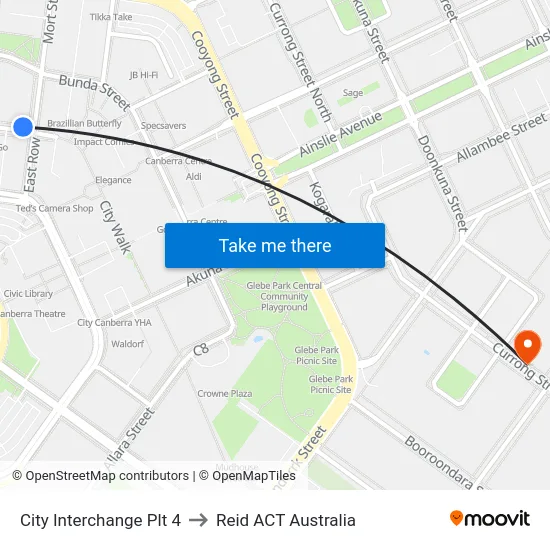 City Interchange Plt 4 to Reid ACT Australia map