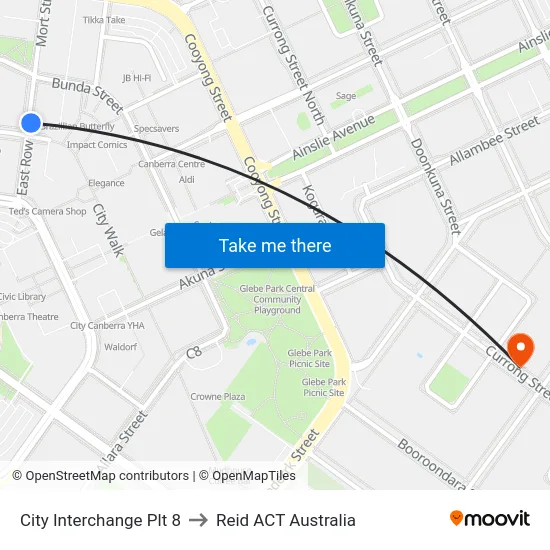 City Interchange Plt 8 to Reid ACT Australia map