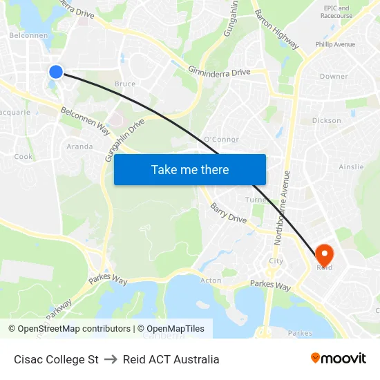 Cisac College St to Reid ACT Australia map