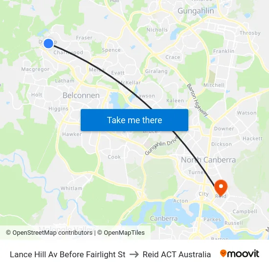 Lance Hill Av Before Fairlight St to Reid ACT Australia map