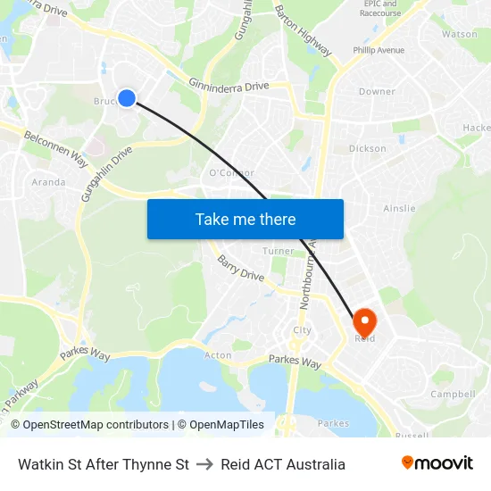Watkin St After Thynne St to Reid ACT Australia map