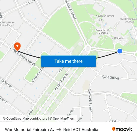 War Memorial Fairbairn Av to Reid ACT Australia map