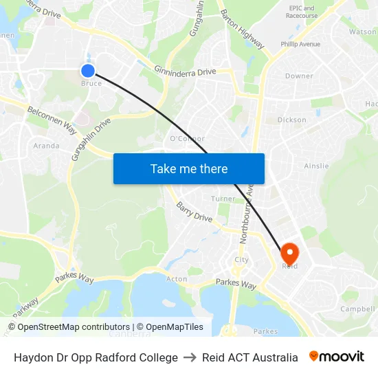 Haydon Dr Opp Radford College to Reid ACT Australia map