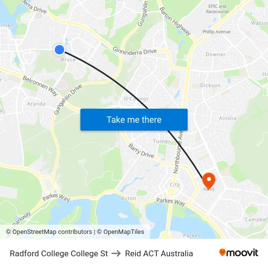 Radford College College St to Reid ACT Australia map