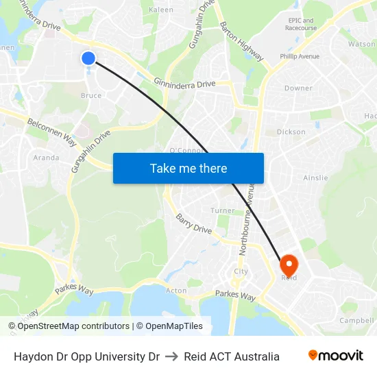 Haydon Dr Opp University Dr to Reid ACT Australia map
