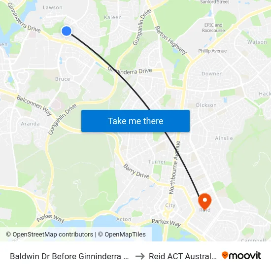 Baldwin Dr Before Ginninderra Dr to Reid ACT Australia map