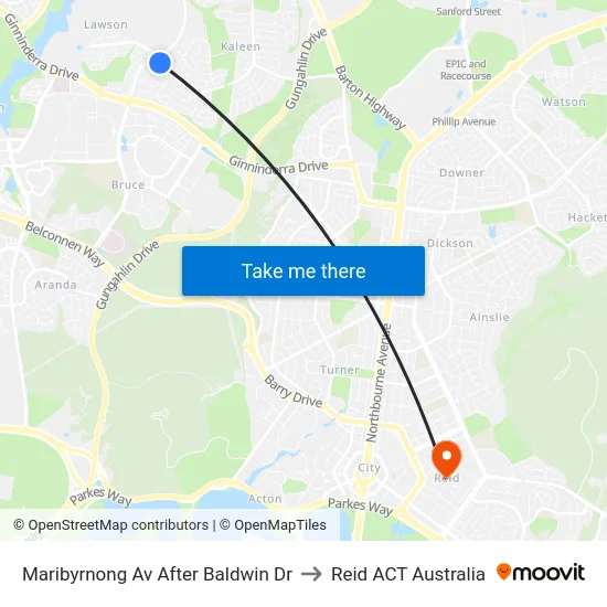 Maribyrnong Av After Baldwin Dr to Reid ACT Australia map