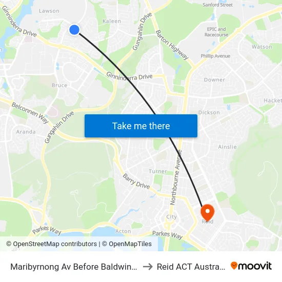 Maribyrnong Av Before Baldwin Dr to Reid ACT Australia map