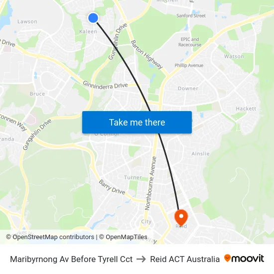 Maribyrnong Av Before Tyrell Cct to Reid ACT Australia map