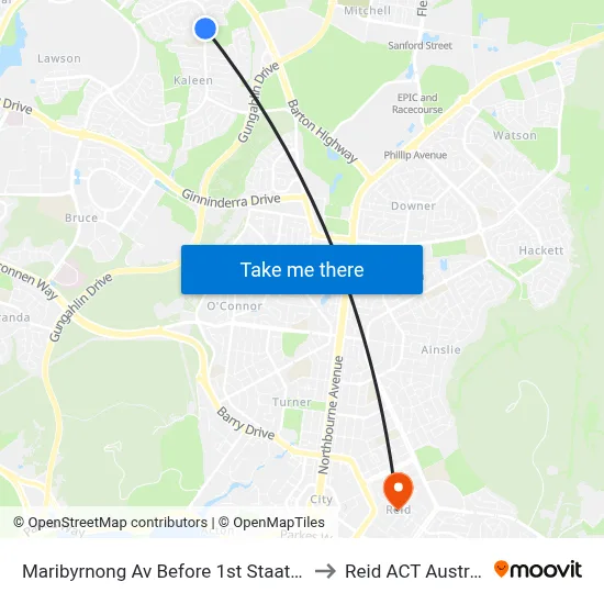 Maribyrnong Av Before 1st Staaten Cr to Reid ACT Australia map