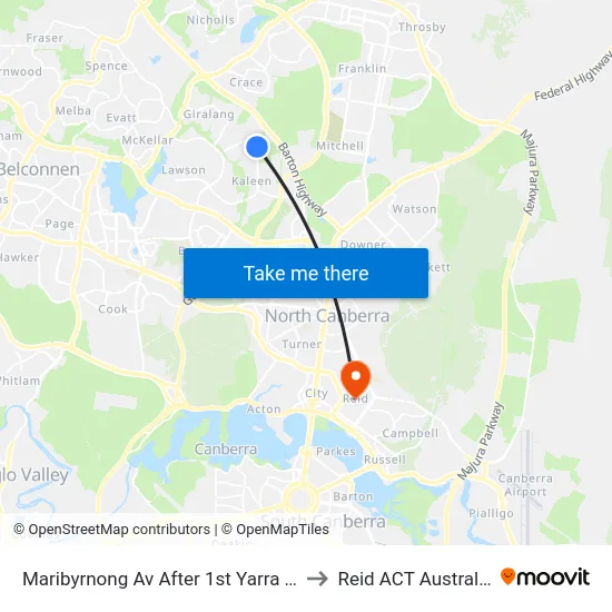 Maribyrnong Av After 1st Yarra St to Reid ACT Australia map