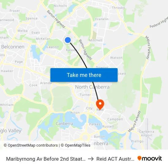 Maribyrnong Av Before 2nd Staaten Cr to Reid ACT Australia map