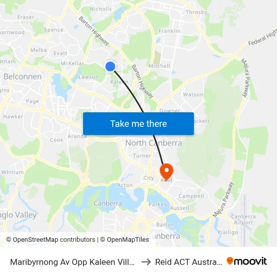 Maribyrnong Av Opp Kaleen Village to Reid ACT Australia map