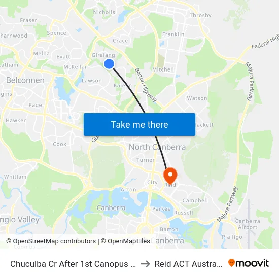 Chuculba Cr After 1st Canopus Cr to Reid ACT Australia map