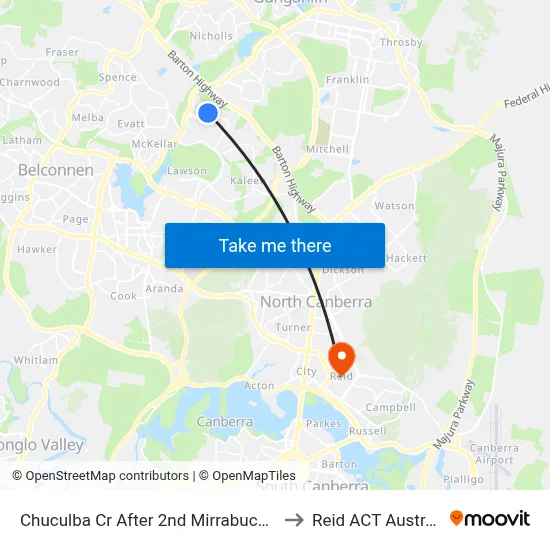 Chuculba Cr After 2nd Mirrabucca Cr to Reid ACT Australia map