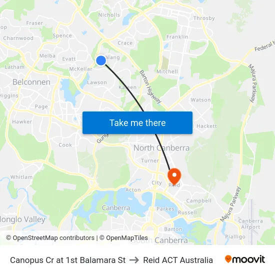 Canopus Cr at 1st Balamara St to Reid ACT Australia map