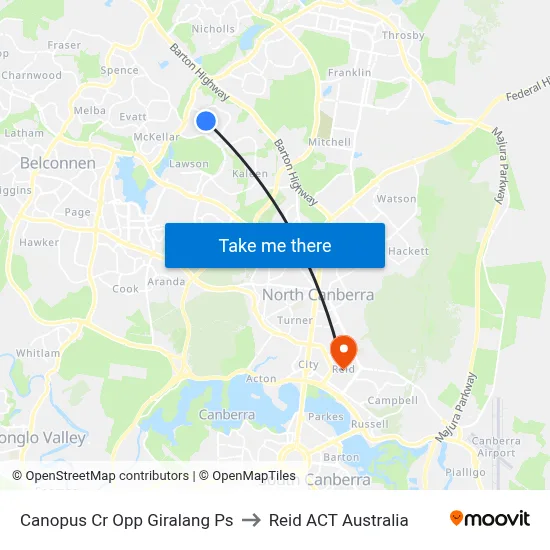 Canopus Cr Opp Giralang Ps to Reid ACT Australia map