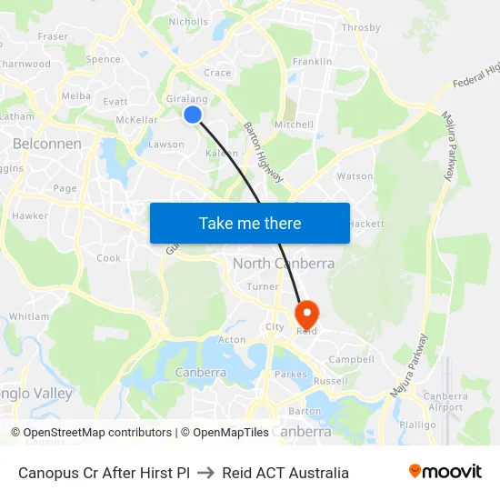 Canopus Cr After Hirst Pl to Reid ACT Australia map