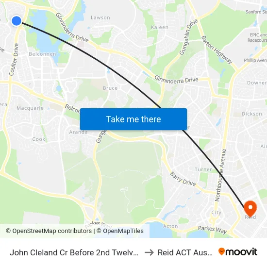 John Cleland Cr Before 2nd Twelvetrees Cr to Reid ACT Australia map