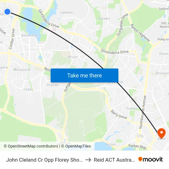John Cleland Cr Opp Florey Shops to Reid ACT Australia map