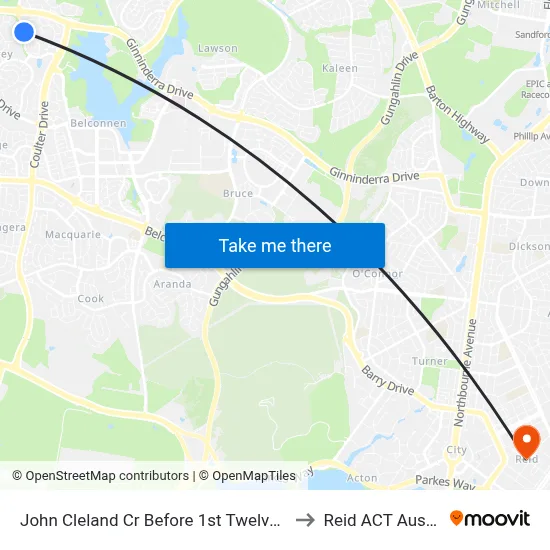John Cleland Cr Before 1st Twelvetrees Cr to Reid ACT Australia map