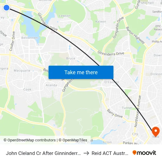 John Cleland Cr After Ginninderra Dr to Reid ACT Australia map