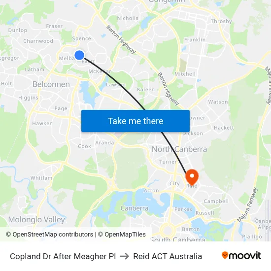 Copland Dr After Meagher Pl to Reid ACT Australia map