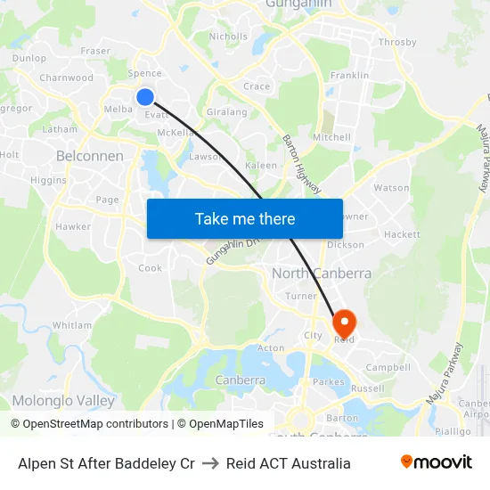 Alpen St After Baddeley Cr to Reid ACT Australia map