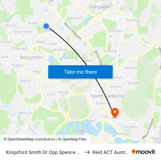 Kingsford Smith Dr Opp Spence Shops to Reid ACT Australia map